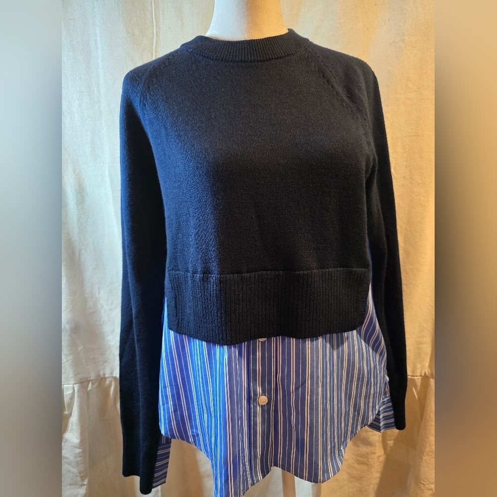 Tanya Taylor Navy Sweater with Blue Striped Detail - Picture 1 of 6